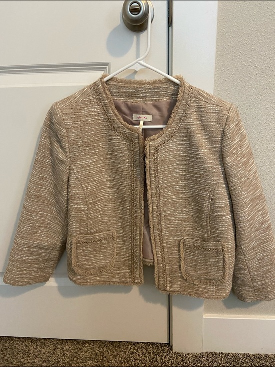 Frenchi Jackets & Blazers - Frenchi Beige Tweed Cropped Blazer